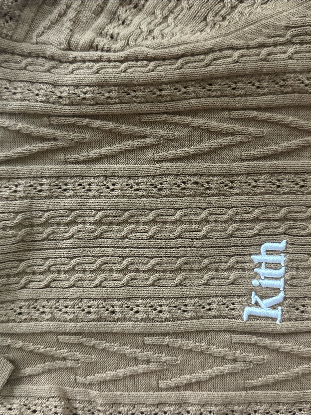 Kith Camel-Tone Cable Knit Polo with White Logo Medium - Picture 4 of 4